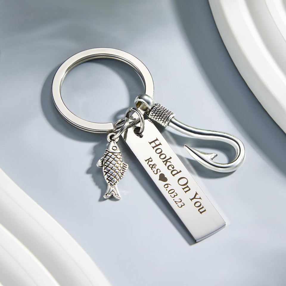 Custom Text Fish Hook Fish And Hook Keychain Love - Fishing gift for husband, wife, boyfriend, girlfriend - Personalized Keychain