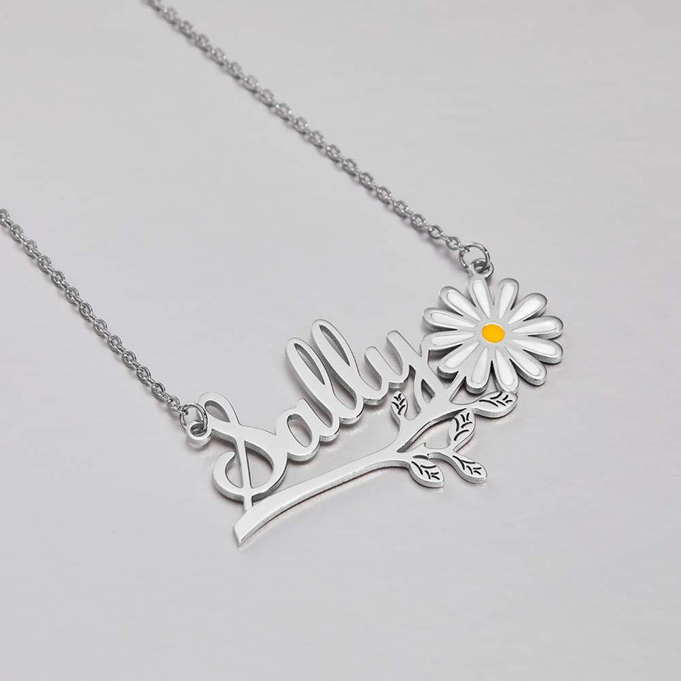 Any Name Daisy Flower - Personalized Daisy Name Necklace