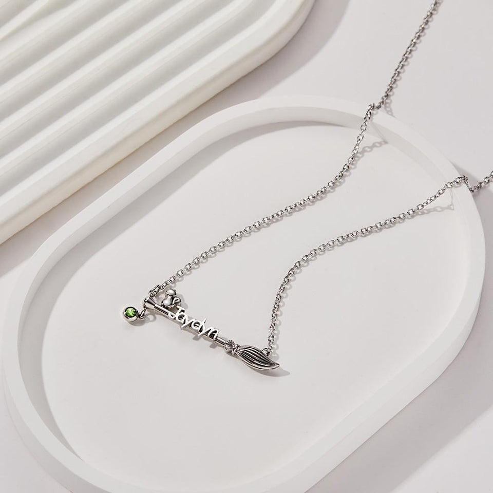 Bloom Cat Name - Personalized Broom Cat Birthstone Name Necklace