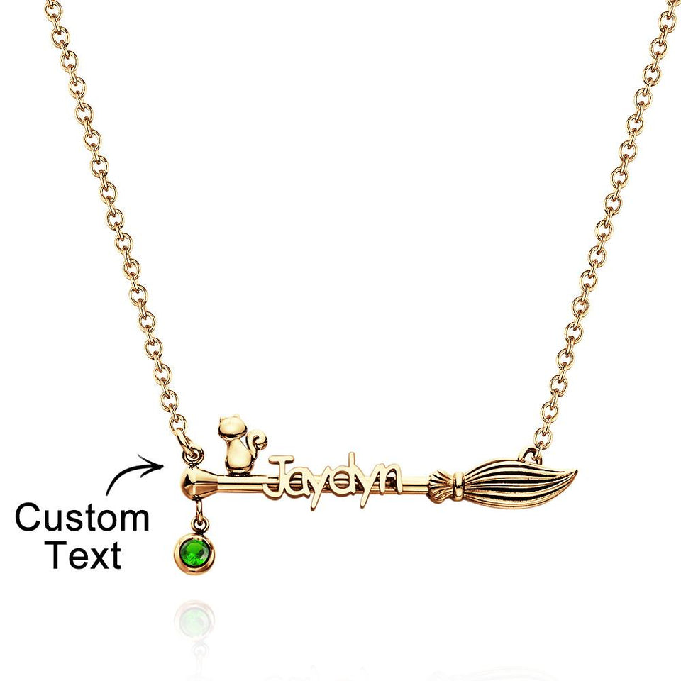 Bloom Cat Name - Personalized Broom Cat Birthstone Name Necklace