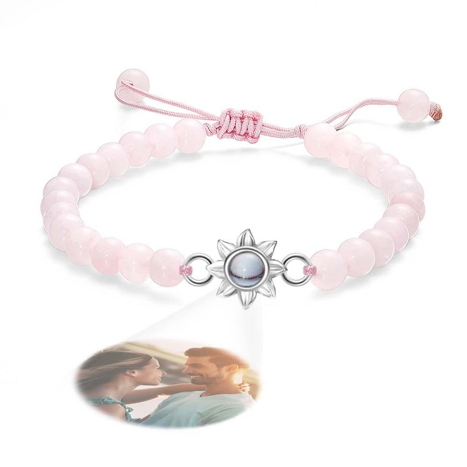 Flower For You - Personalized Photo Projection Beads Bracelet With Sunflower