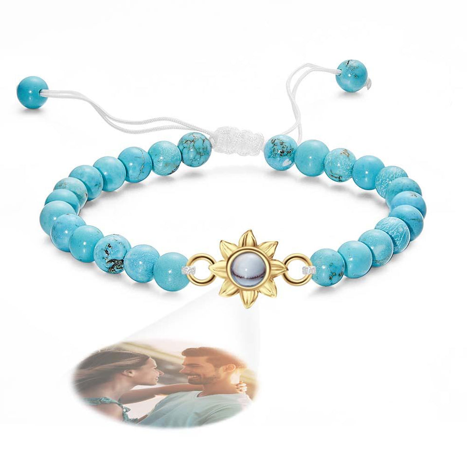 Flower For You - Personalized Photo Projection Beads Bracelet With Sunflower