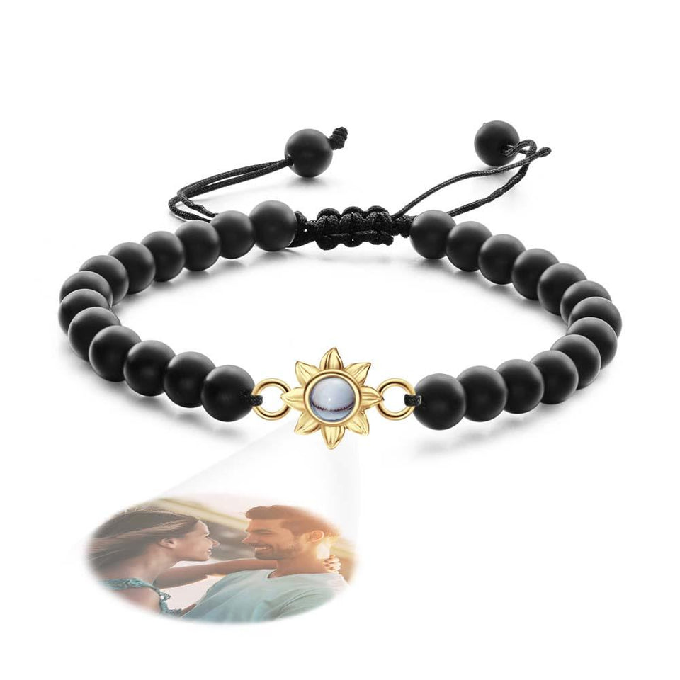 Flower For You - Personalized Photo Projection Beads Bracelet With Sunflower