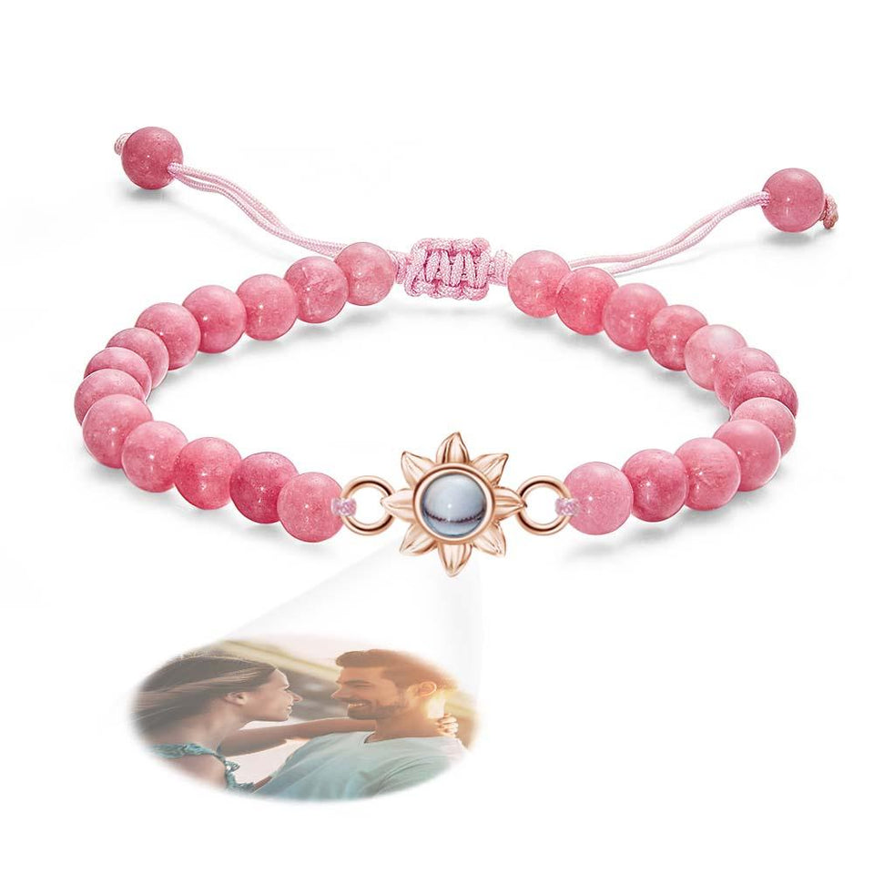 Flower For You - Personalized Photo Projection Beads Bracelet With Sunflower