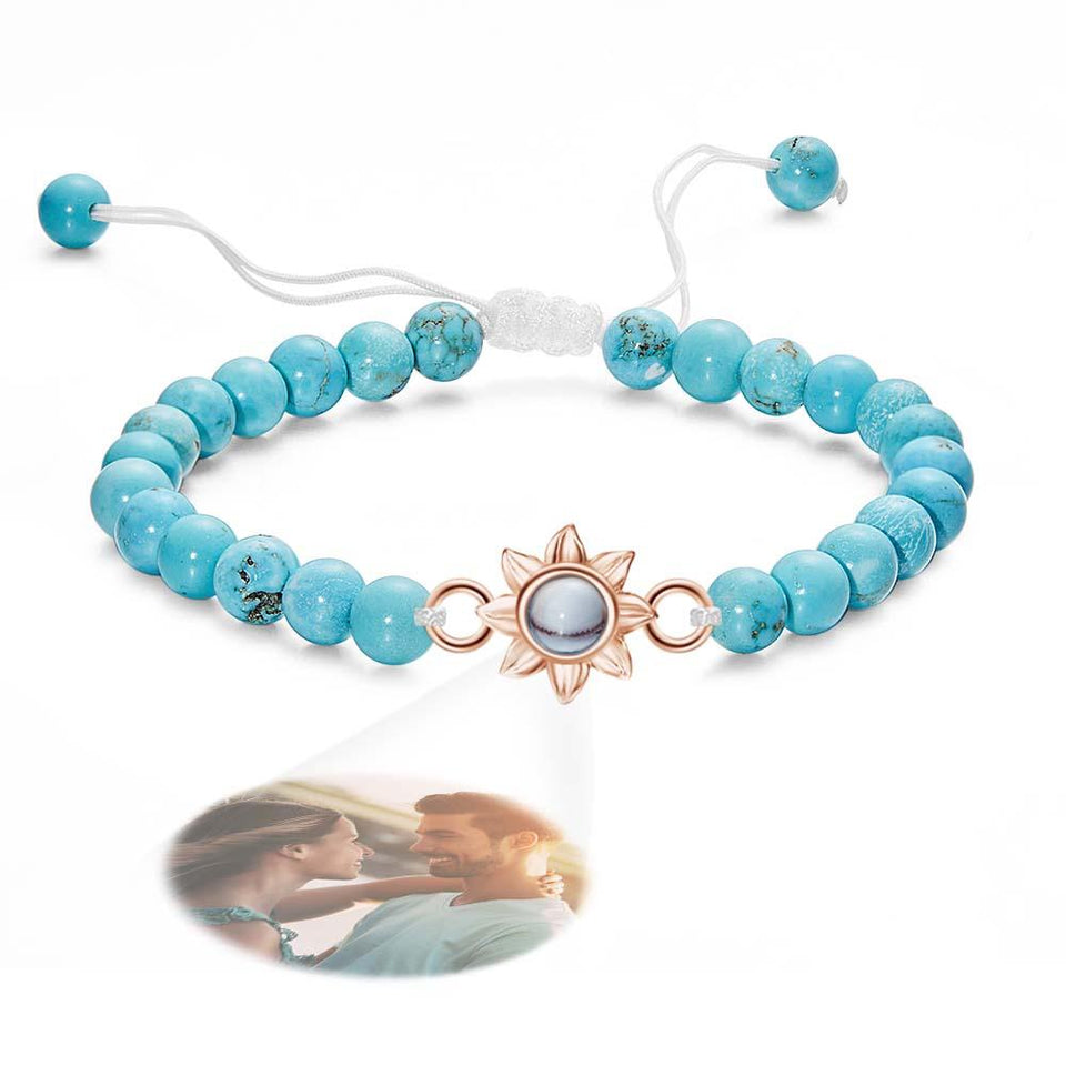 Flower For You - Personalized Photo Projection Beads Bracelet With Sunflower