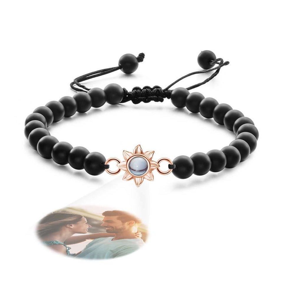 Flower For You - Personalized Photo Projection Beads Bracelet With Sunflower