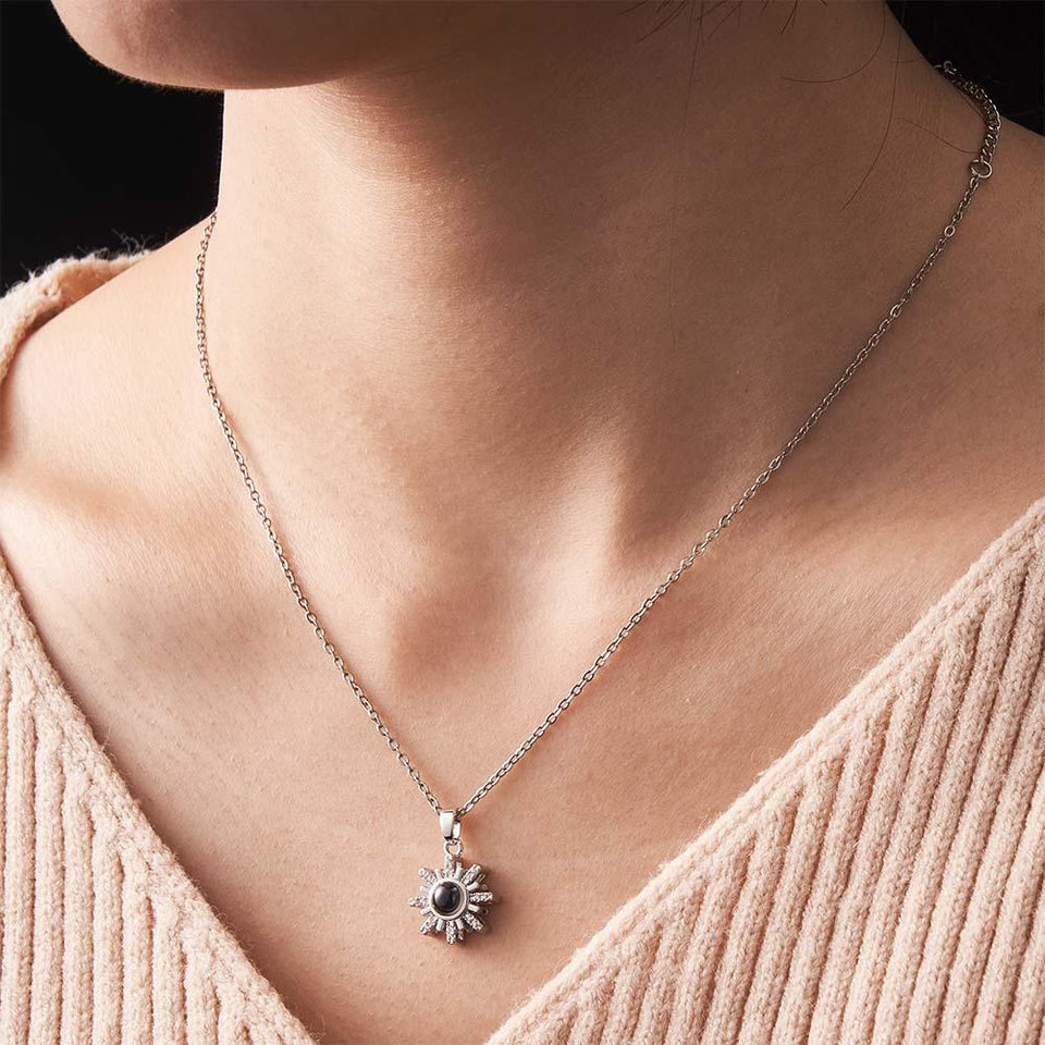 Personalized Sun Flower Diamond Photo Projection Charm