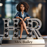 Custom Black Female HR Desk Nameplate - Personalized Human Resources Figurine, Office Decor Acrylic Plaque, Appreciation Gift