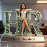 Custom Latina Female HR Desk Nameplate - Personalized Human Resources Figurine, Office Decor Acrylic Plaque, Appreciation Gift
