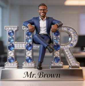 Custom Black Male HR Manager Desk Nameplate Plaque - Personalized Executive Figure Trophy Gift