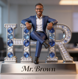 Custom Black Male HR Manager Desk Nameplate Plaque - Personalized Executive Figure Trophy Gift