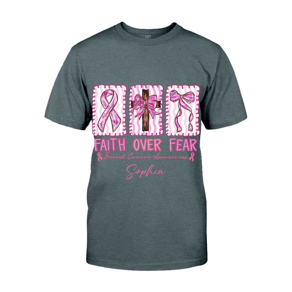 Guerrière contre le cancer du sein : la foi plutôt que la peur - T-shirt et sweat à capuche personnalisés pour la sensibilisation au cancer du sein