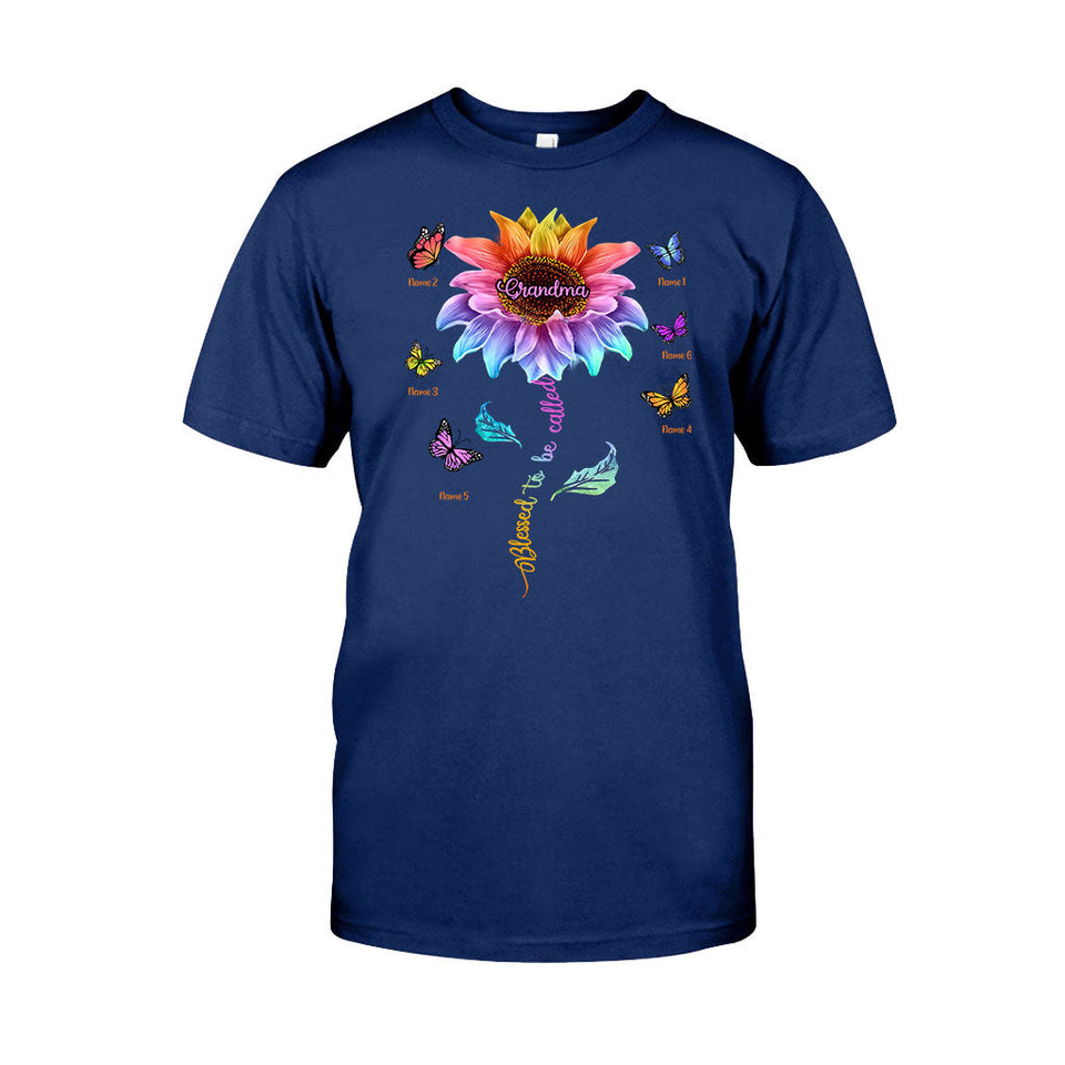 Blessed To Be Called Grandma Colorful Sunflower With Butterflies - Personalized Mother's Day T-shirt and Hoodie
