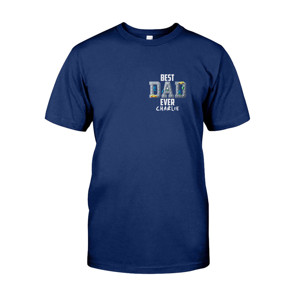 Car Road On Dad's Back - Personalized Father T-shirt And Hoodie
