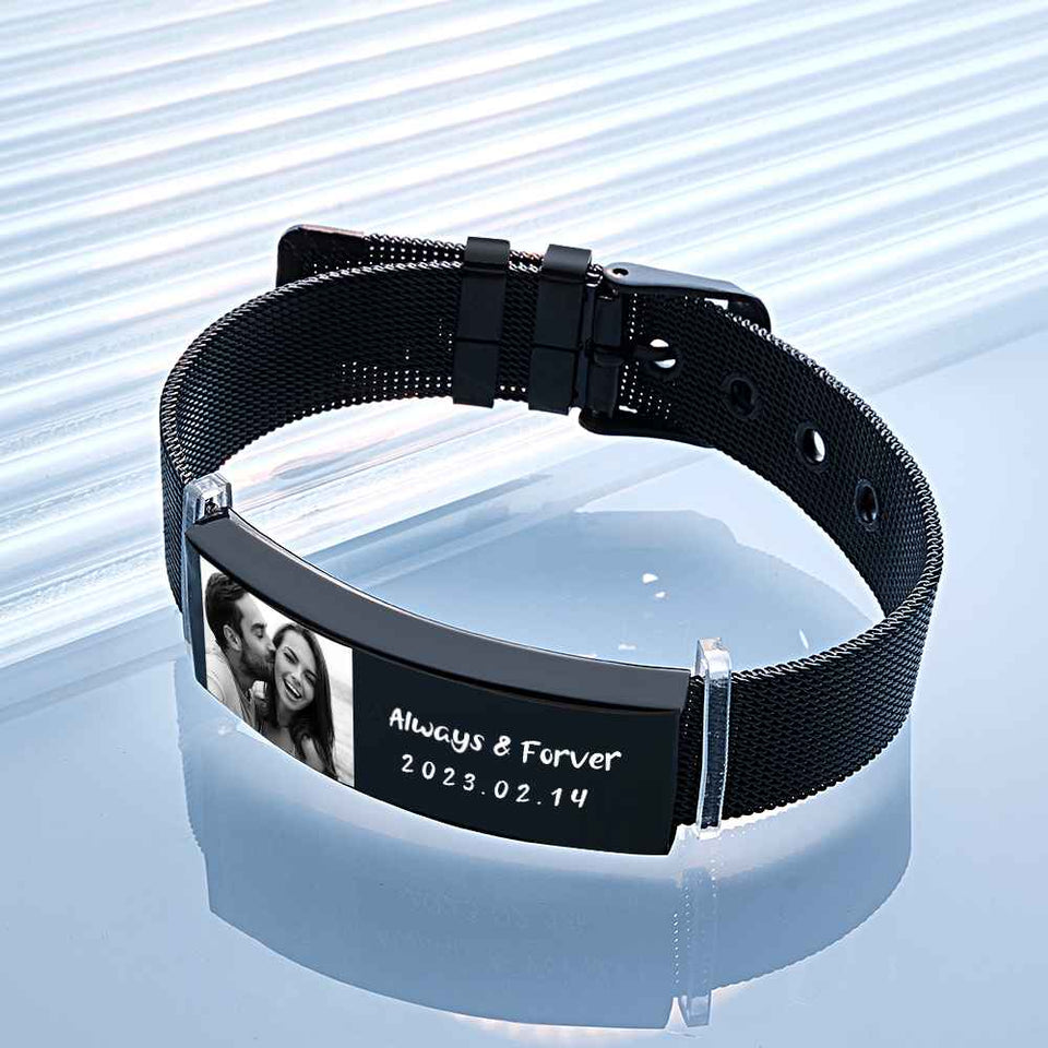 Any Photos - Personalized Couple Photo Retractable Wide Bracelet