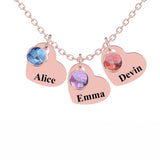 All Members - Personalized Family Heart Pendant Necklace with Birthstones