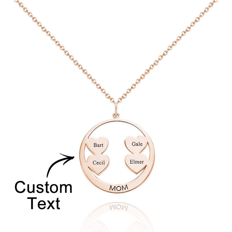 Custom Engraved Circle Hearts Necklace Charm - Personalized Necklace