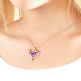 Double Heart - Personalized Couple Diamond Heart Pendant Necklace With Birthstone