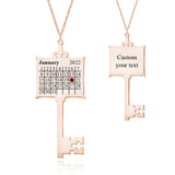 Key Calendar Charm - Personalized Key Birthday Calendar Necklace