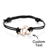 Any Text - Personalized Engraved Two Love Hearts Bracelet