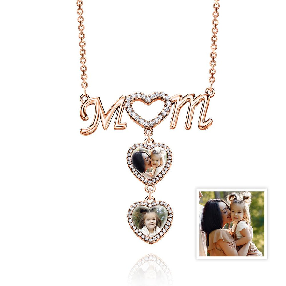 I Love You Mom - Personalized Mother Photo Heart Mom Necklace