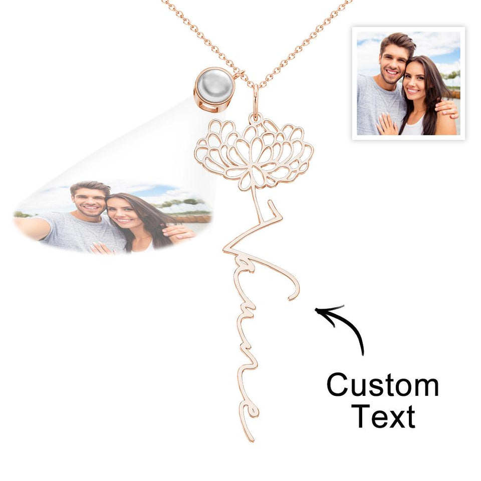 Birth Flower Photo Projection Charm - gift for anyone, who lost a loved one - Personalized Birth Flower Photo Projection Charm