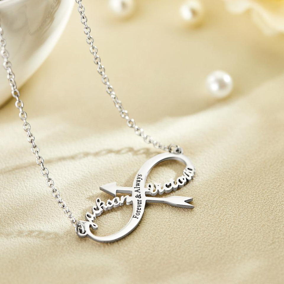 Infinity Arrow Name - Personalized Couple Infinity Arrow Necklace