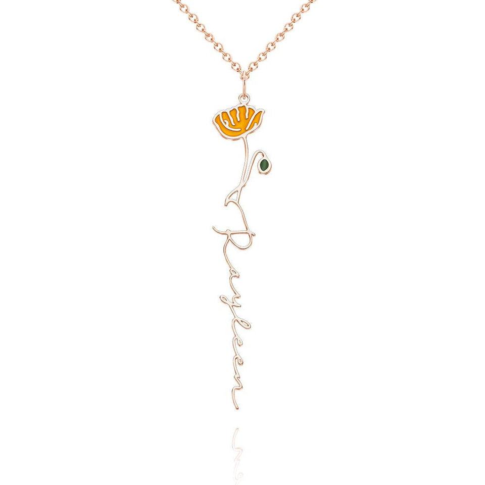 Personalized Name Birth Month Colorful Flower Necklace