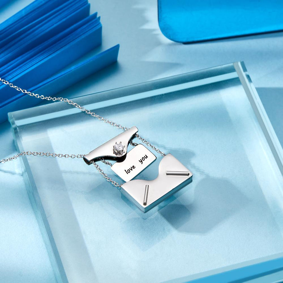 Any Text Letter - Personalized Couple Engraved Necklace Envelope Letter