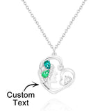 Birthstone Engraved Heart Charm - Personalized Mother Birthstone Women Necklace