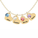 All Members - Personalized Family Heart Pendant Necklace with Birthstones