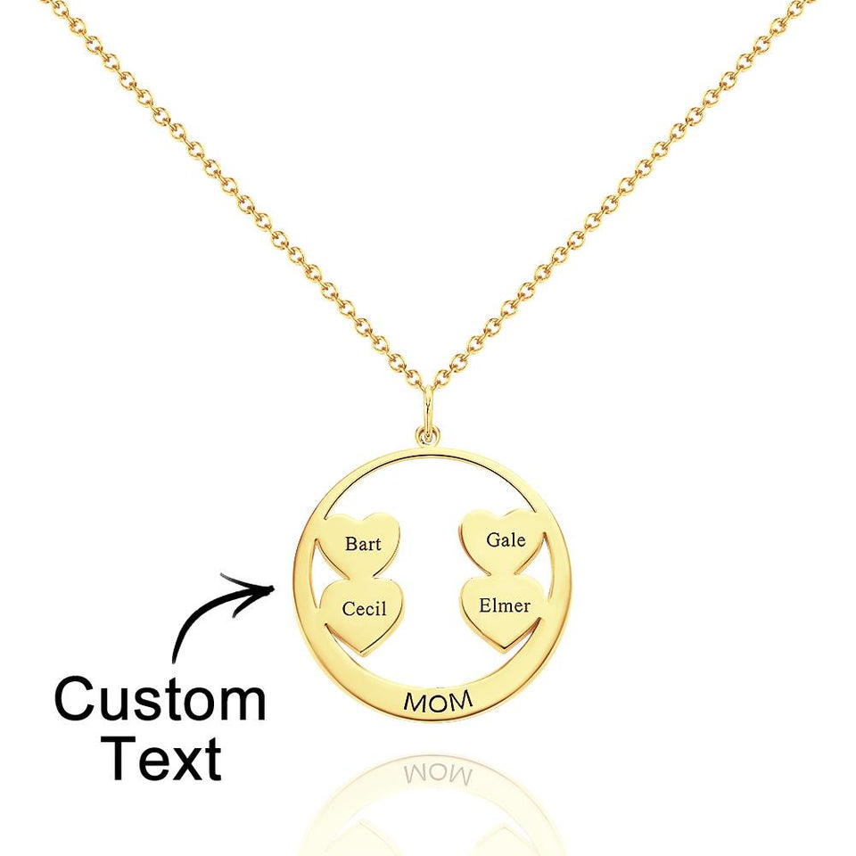 Custom Engraved Circle Hearts Necklace Charm - Personalized Necklace