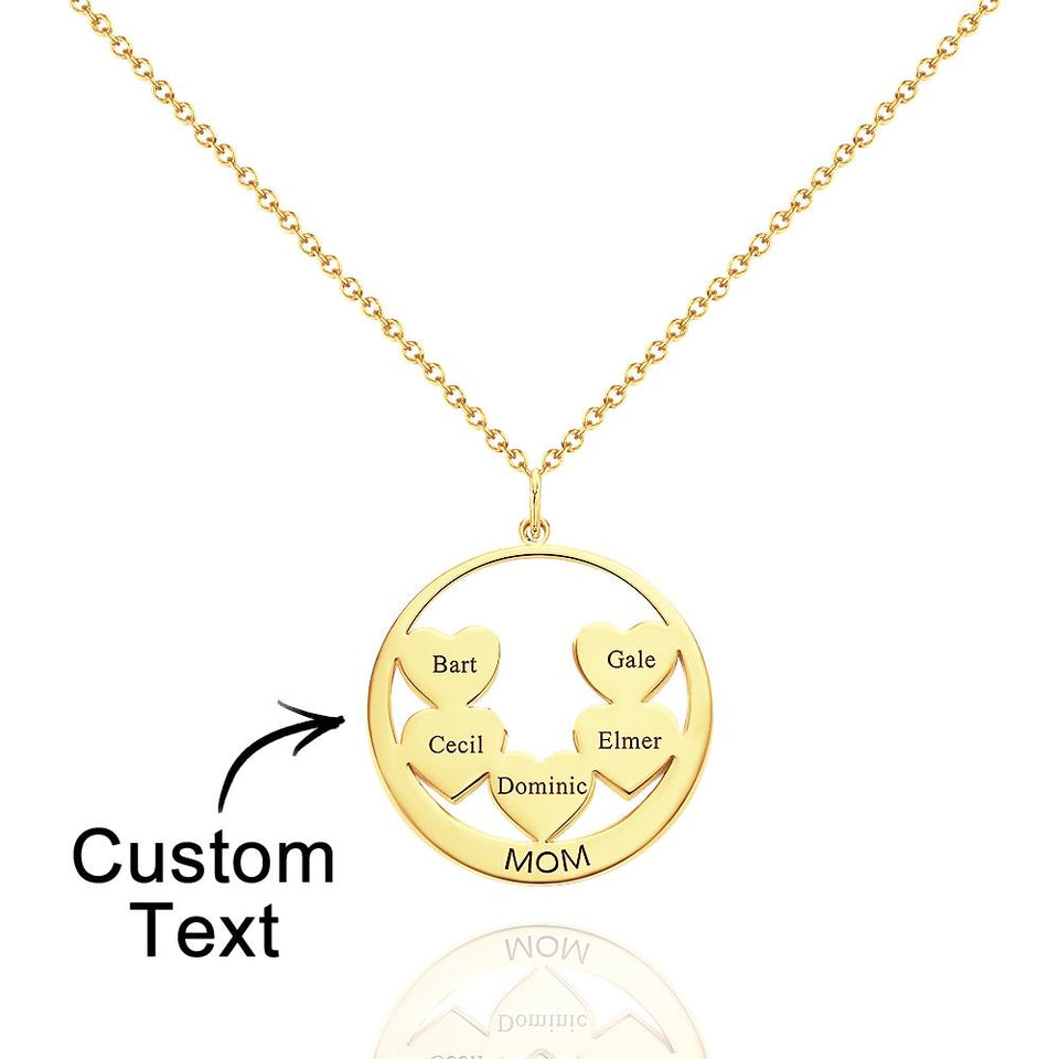 Custom Engraved Circle Hearts Necklace Charm - Personalized Necklace