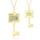 Key Calendar Charm - Personalized Key Birthday Calendar Necklace