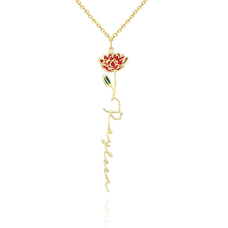 Personalized Name Birth Month Colorful Flower Necklace