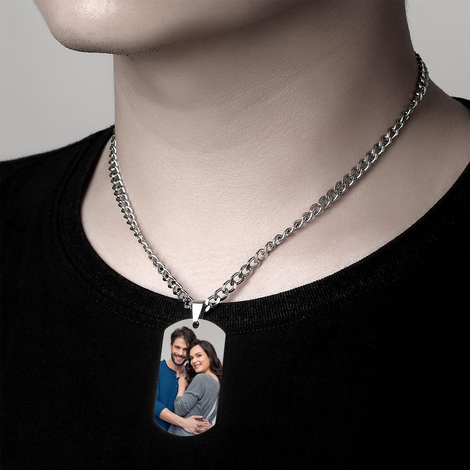 Any Photo - Personalized Men Engraved QR Code Necklace