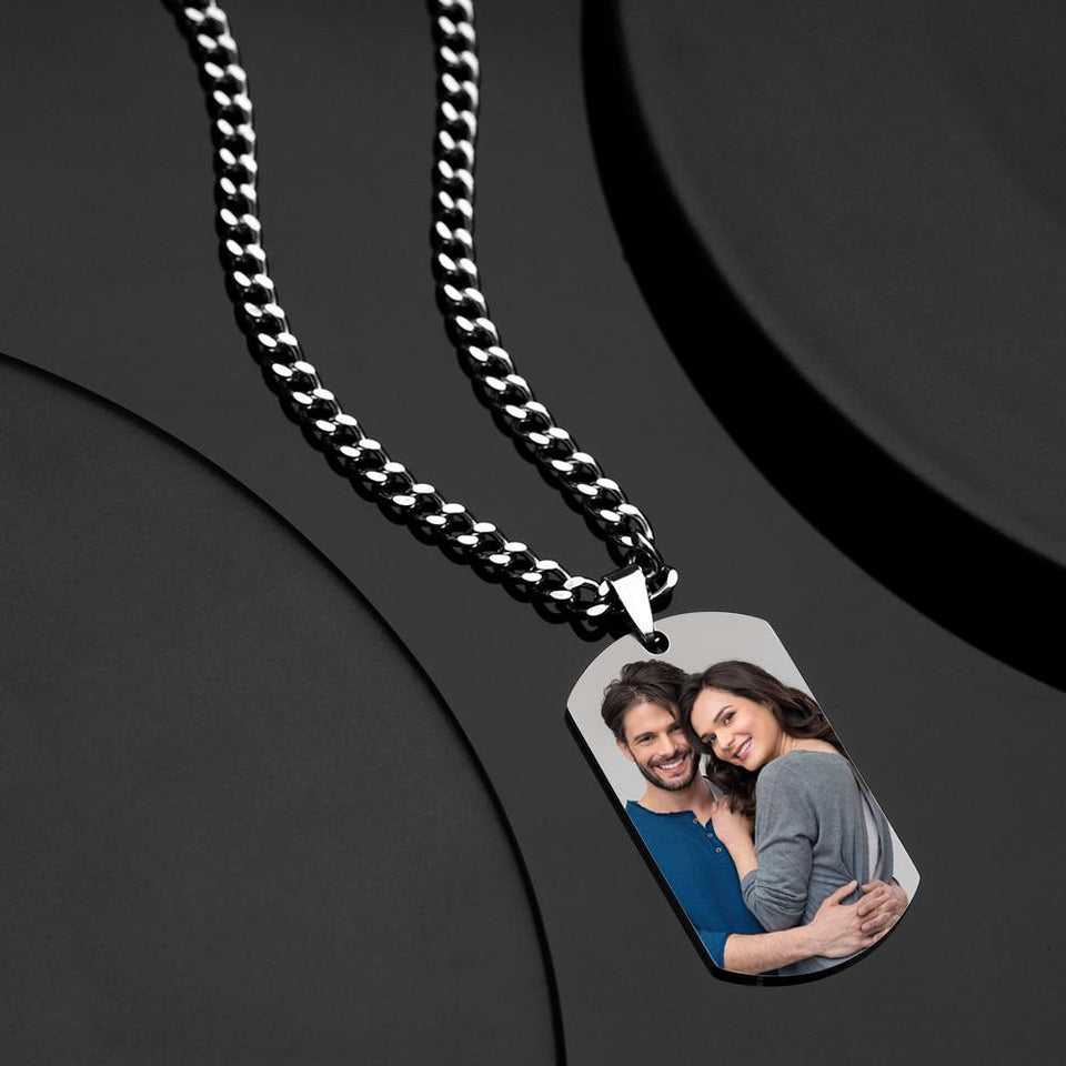 Any Photo - Personalized Men Engraved QR Code Necklace