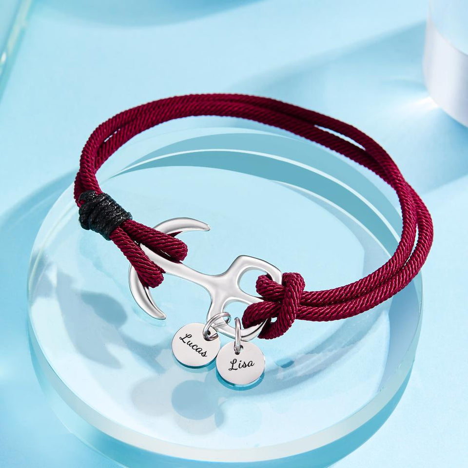 I Love You - Personalized Couple Engraved Bracelet Marine Anchor Cord Bracelet