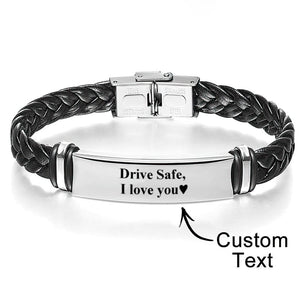 Any Text/ Message/ Name... - Personalized Engraved Leather Bracelet