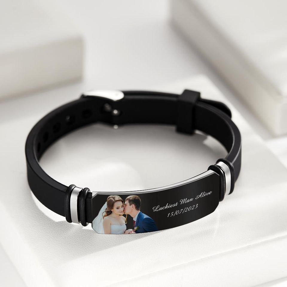 Any Photo And Message - Personalized Photo Engraved Bracelet