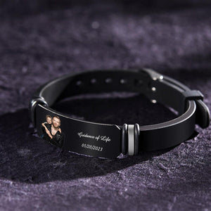 Any Photo And Message - Personalized Photo Engraved Black Bracelet