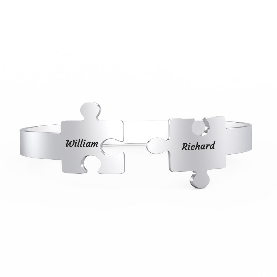 You Complete Me - Personalized Couple Engraved Promise Bracelet Puzzle