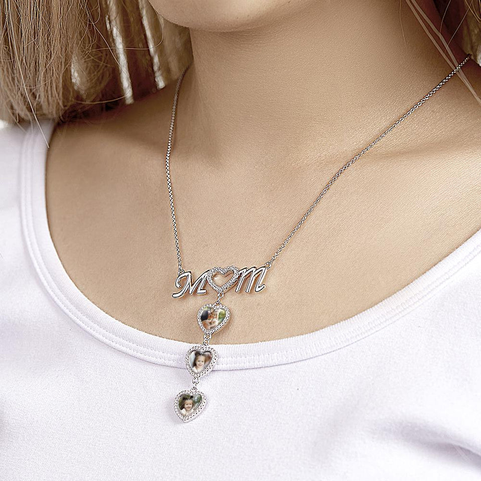I Love You Mom - Personalized Mother Photo Heart Mom Necklace
