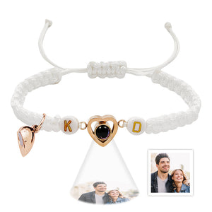 Two Pieces Of A Heart - Personalized Couple Magnetic Heart Photo Projection Bracelet