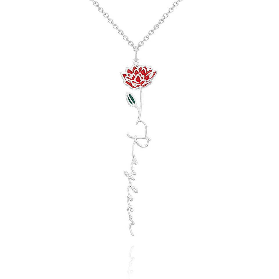 Personalized Name Birth Month Colorful Flower Necklace
