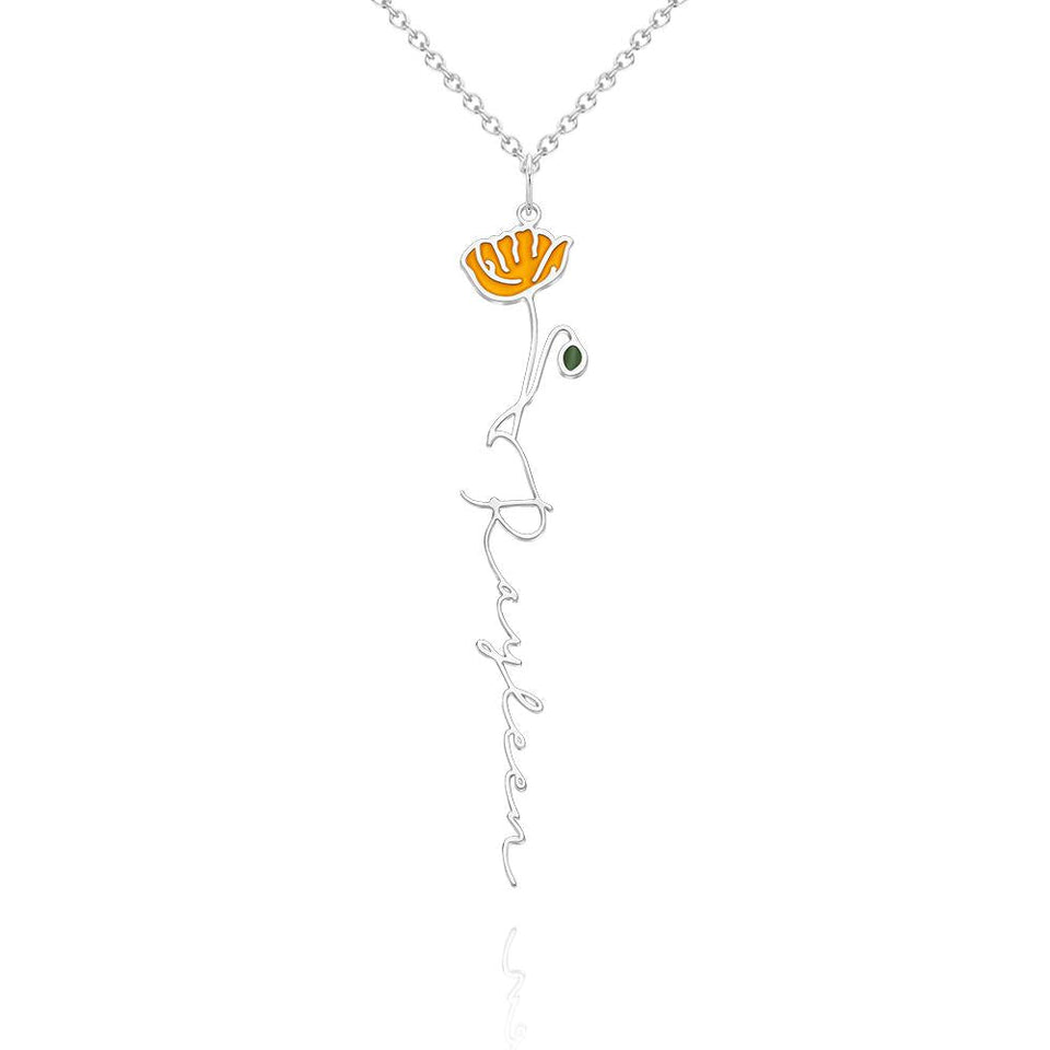Personalized Name Birth Month Colorful Flower Necklace