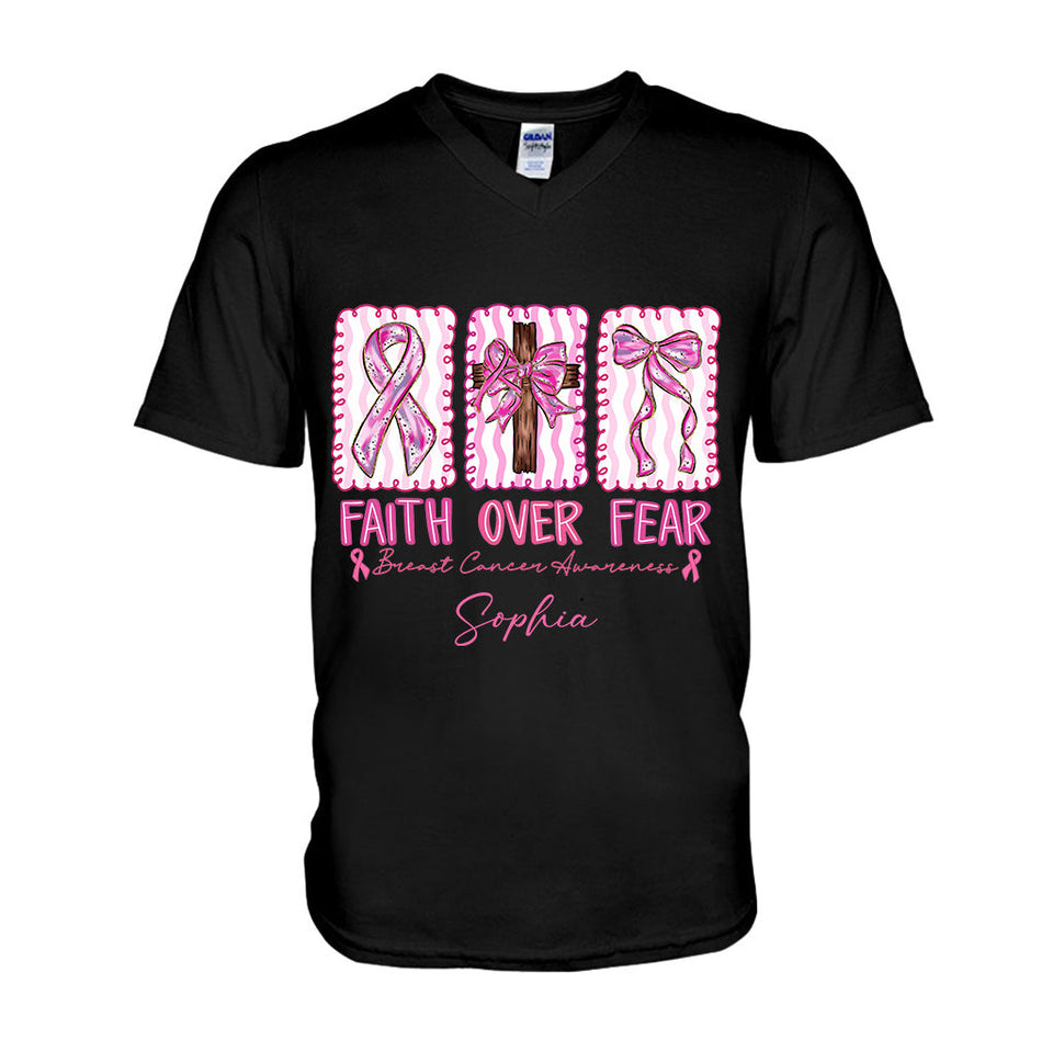 Guerrière contre le cancer du sein : la foi plutôt que la peur - T-shirt et sweat à capuche personnalisés pour la sensibilisation au cancer du sein