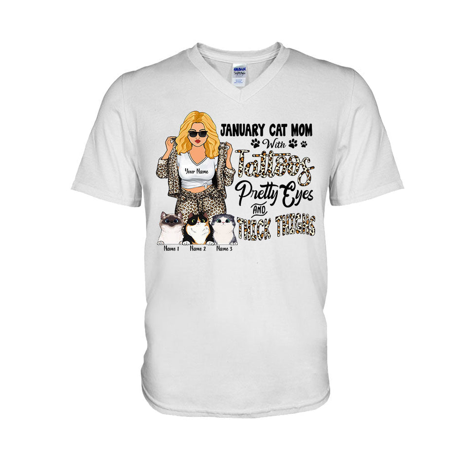 Cat Mom With Tattoos Pretty Eyes And Thick Thighs - Personalized Mother's Day Cat T-shirt and Hoodie