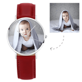 Unisex Engraved Photo Watch Brown Leather Strap - Personalized Watch