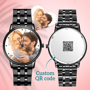 Personalized Engraved Men's Black Alloy Bracelet Photo QR Code